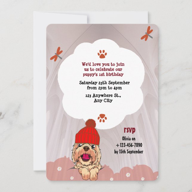 Invitation Colorfull mignon Illustré Chien Anniversaire (Devant)
