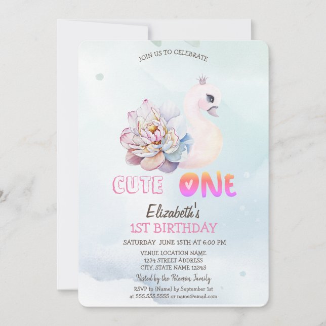 Invitation  Coloriage au lavis Cygne Fleur 1er  (Devant)