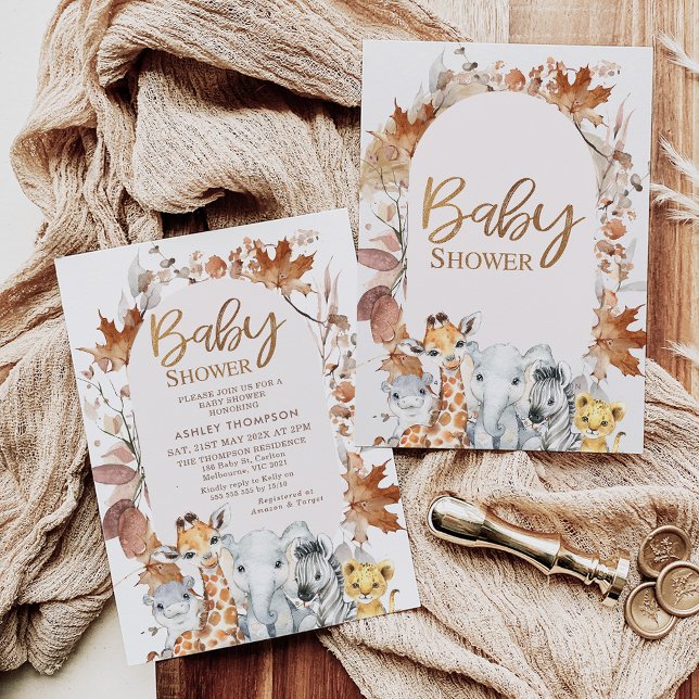 Invitation Coloris d'automne Foliage Safari Animaux Baby show (Créateur téléchargé)