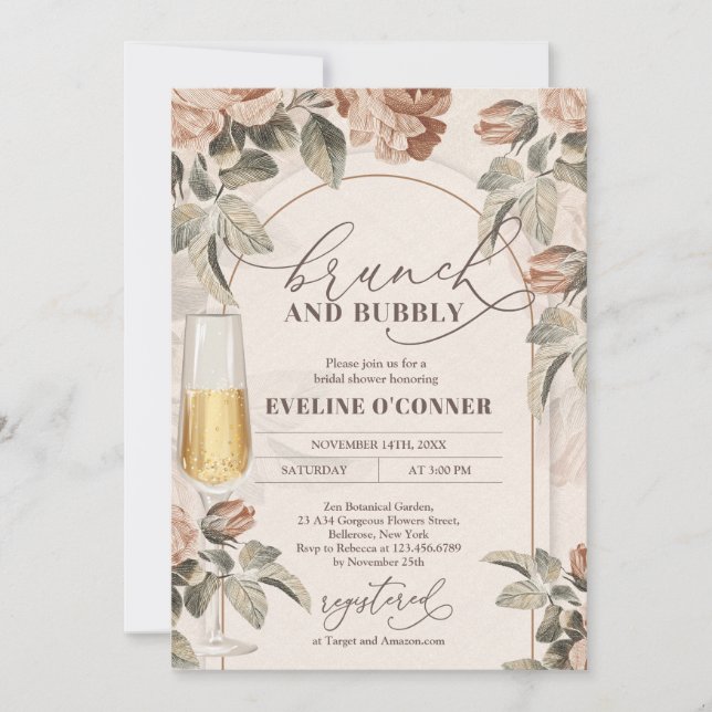 Invitation Coloris neutres modernes boho arch brunch et mouss (Devant)
