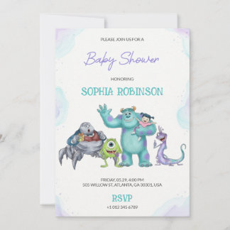 Invitation Colourful cartoon monster baby shower 