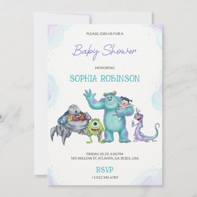 Invitation Colourful cartoon monster baby shower  (Devant)