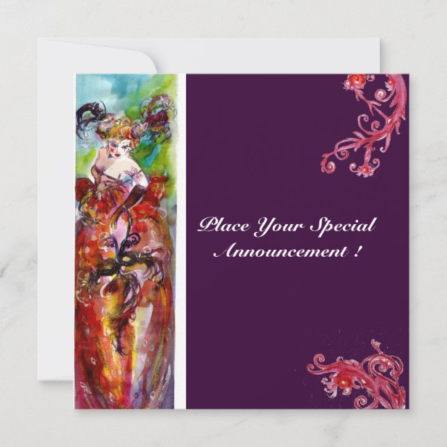 Invitation COLUMBINE, Mardi Gras, Sweet 16 Masquerade Party (Devant)