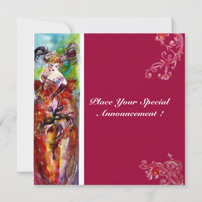 Invitation COLUMBINE, Mardi Gras, Sweet 16 Masquerade Party (Devant)