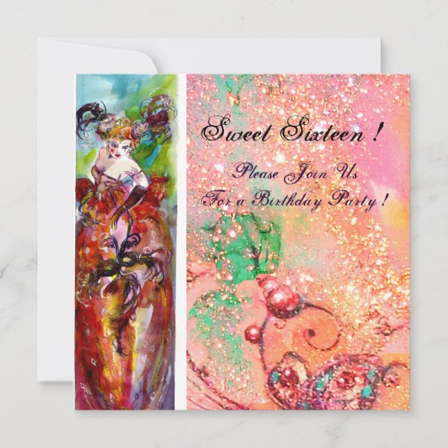 Invitation COLUMBINE, Mardi Gras, Sweet 16 Masquerade Party (Devant)