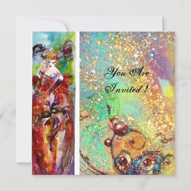 Invitation COLUMBINE, Sweet sixteen Masquerade Party, bleu ro (Devant)