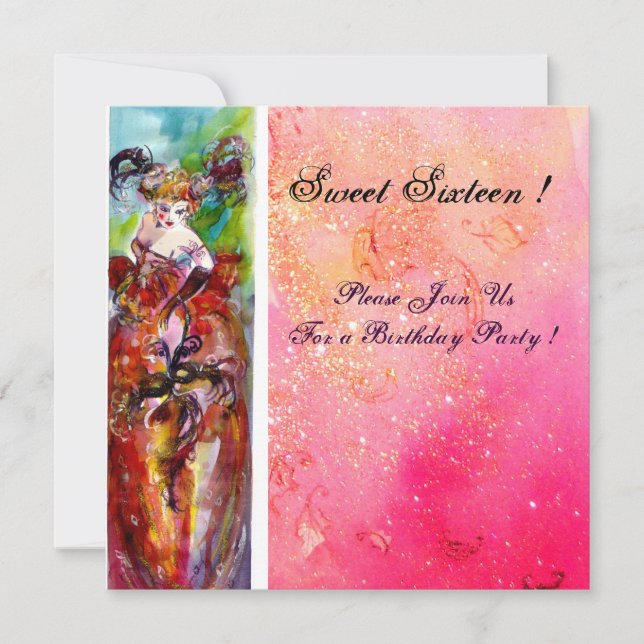 Invitation COLUMBINE, Sweet sixteen Masquerade Party, fuchsia (Devant)