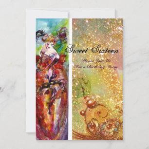 Invitation COLUMBINE, Sweet sixteen Masquerade Party, jaune