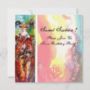 Invitation COLUMBINE, Sweet sixteen Masquerade Party, jaune