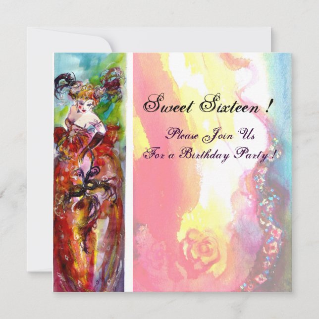 Invitation COLUMBINE, Sweet sixteen Masquerade Party, jaune (Devant)