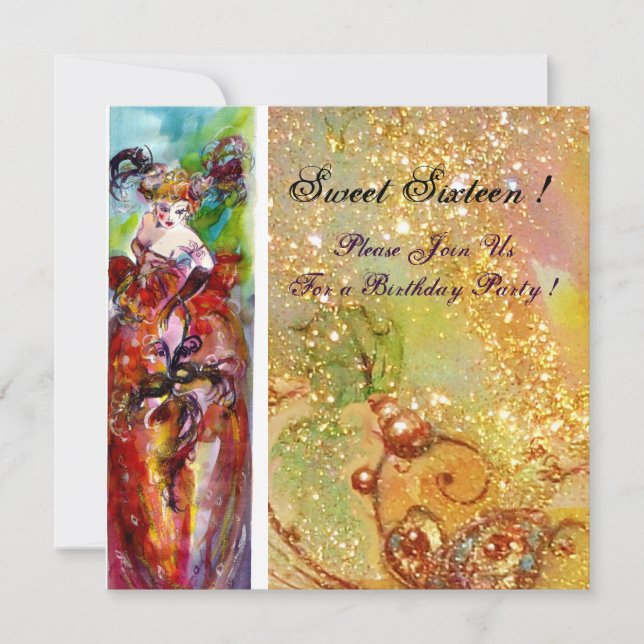 Invitation COLUMBINE, Sweet sixteen Masquerade Party, jaune (Devant)