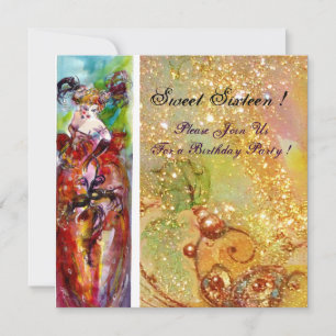 Invitation COLUMBINE, Sweet sixteen Masquerade Party, jaune