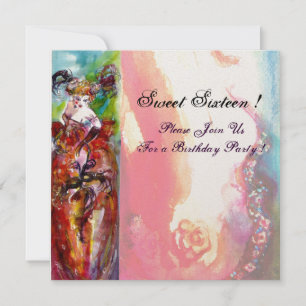 Invitation COLUMBINE, Sweet sixteen Masquerade Party, or