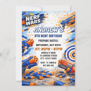 Invitation Combat d'anniversaire aux fléchettes Nerf pour enf