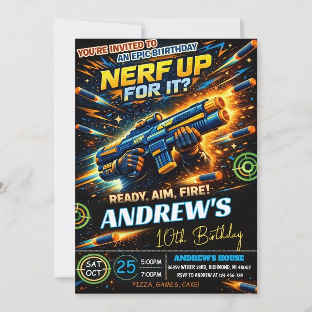 Invitation Combat personnel Anniversaire de nerf (Devant)