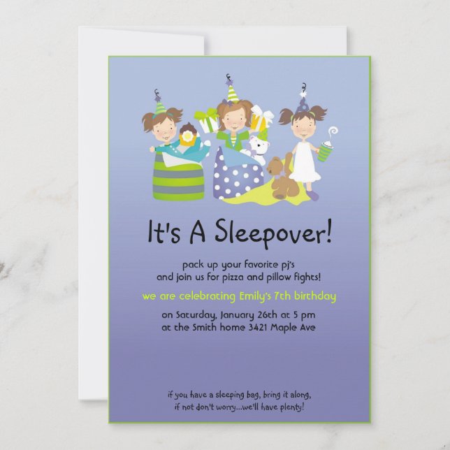 Invitation Combats de Sleepover et de coussin (Devant)