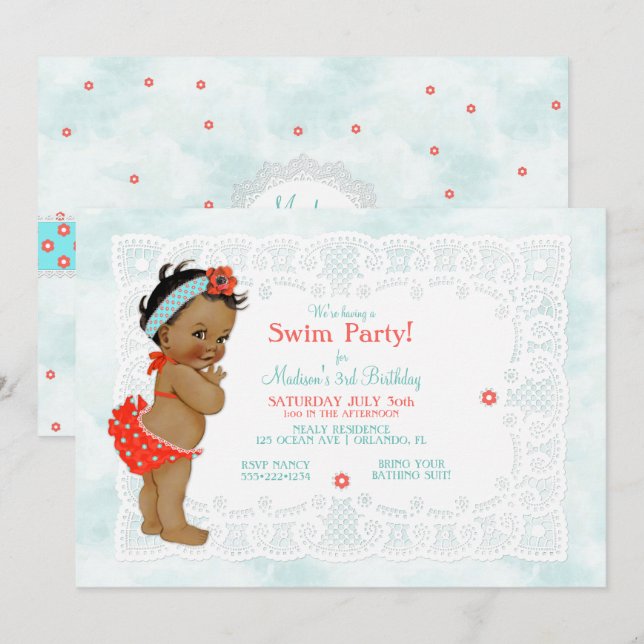 Invitation Combinaison de bain en dentelle pour bébé fille af (Devant / Derrière)