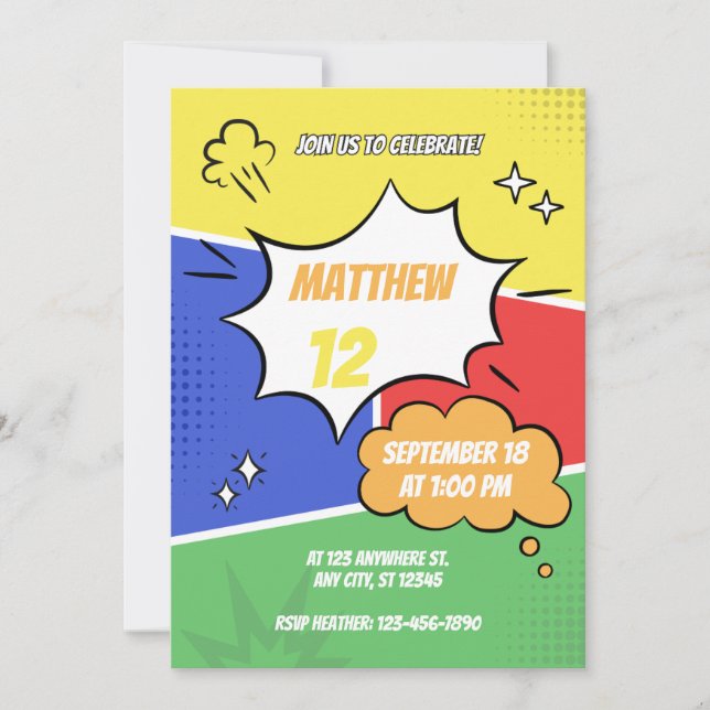 Invitation - Comic Book Style - Personnaliser Nom  (Devant)