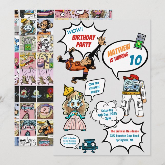 Invitation Comics Cool Superhero Party Anniversaire Invitatio (Devant / Derrière)