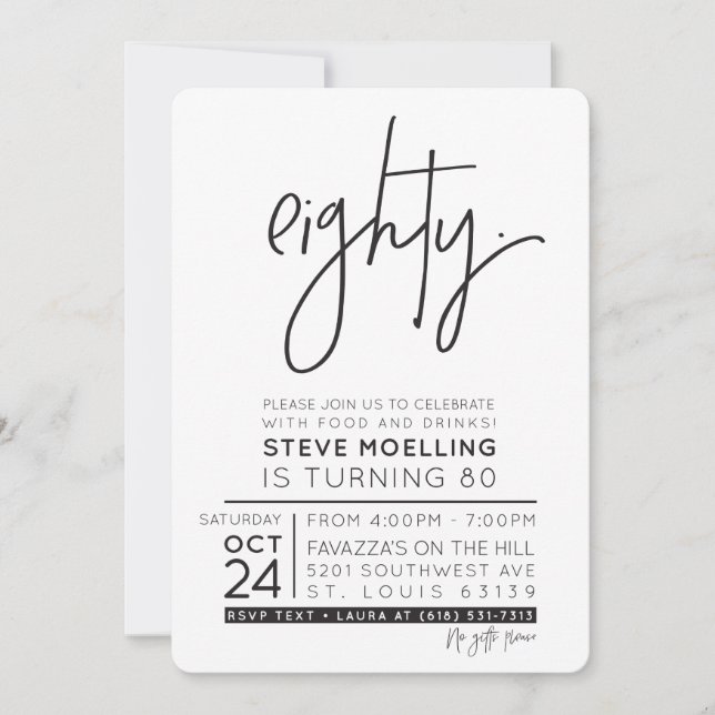 Invitation COMMANDE PERSONNALISÉE Fête d'anniversaire des 80  (Devant)