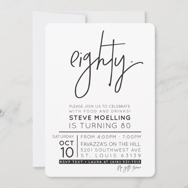 Invitation COMMANDE PERSONNALISÉE Fête d'anniversaire des 80  (Devant)