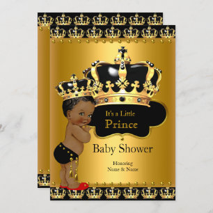 Invitation Commande Prince Baby shower Rouge Noir Or