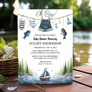 Invitation Comme Hook Bait Fun Wood Petit Baby shower pêcheur
