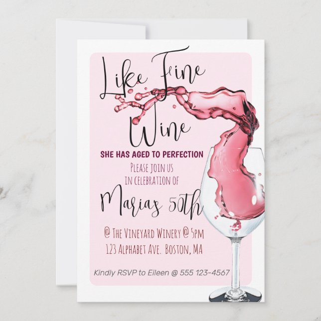 Invitation Comme le vin fin jalon de fête d'anniversaire (Devant)