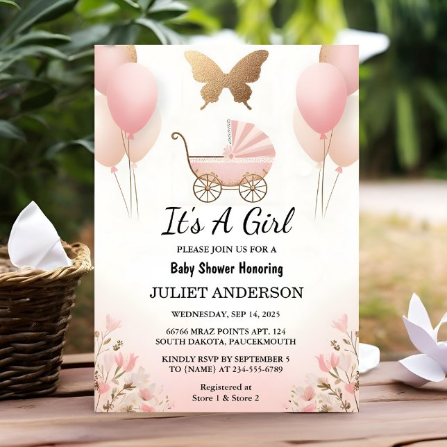 Invitation Comme Rose Boho Gold Maman Chic Printemps Baby Gir (Créateur téléchargé)