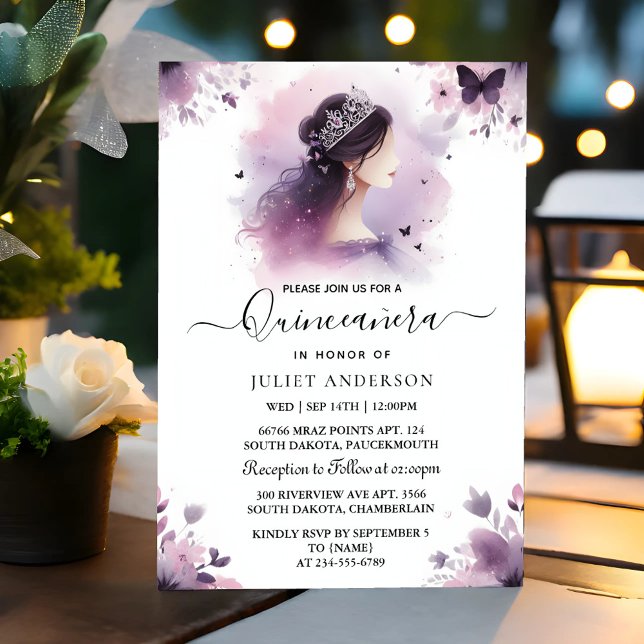 Invitation Comme Royal Gold Tiara Lilac Light violet Quincean (Créateur téléchargé)