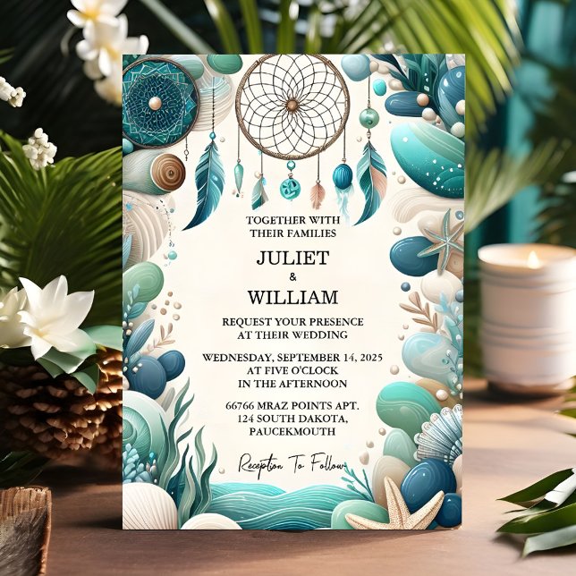 Invitation Comme Tribal Aqua Sand Work Mariage en verre de me (Créateur téléchargé)