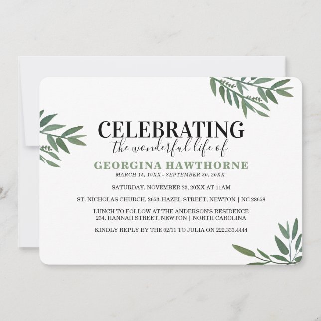 Invitation commémorative Botanique simple en aquar (Devant)