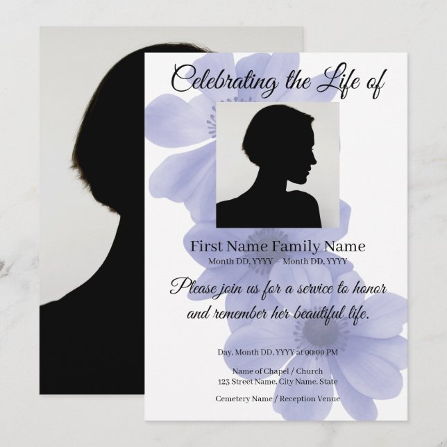 Invitation commémorative de fleur d'anémone (Devant / Derrière)