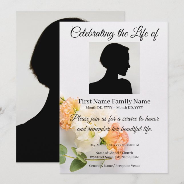 Invitation commémorative de fleurs (Devant / Derrière)