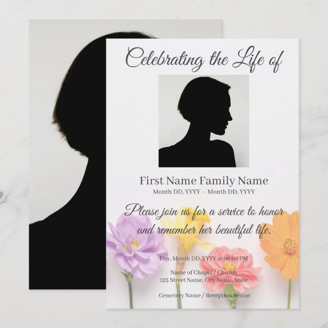 Invitation commémorative de fleurs (Devant / Derrière)