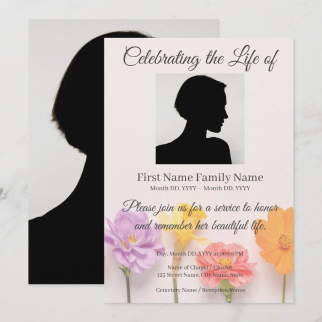 Invitation commémorative de fleurs (Devant / Derrière)
