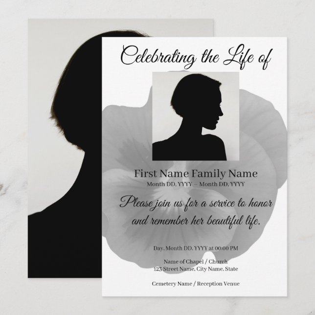 Invitation commémorative de pensée (Devant / Derrière)