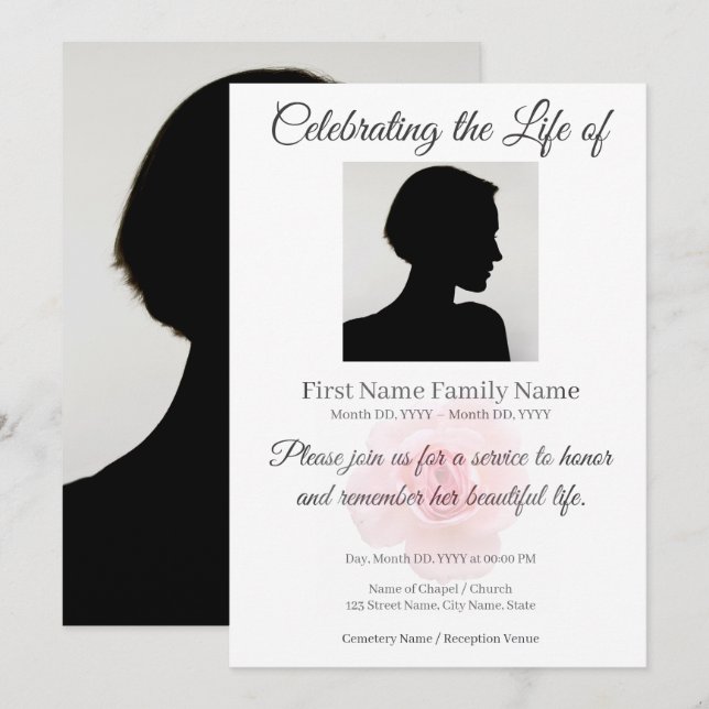Invitation commémorative de rose (Devant / Derrière)