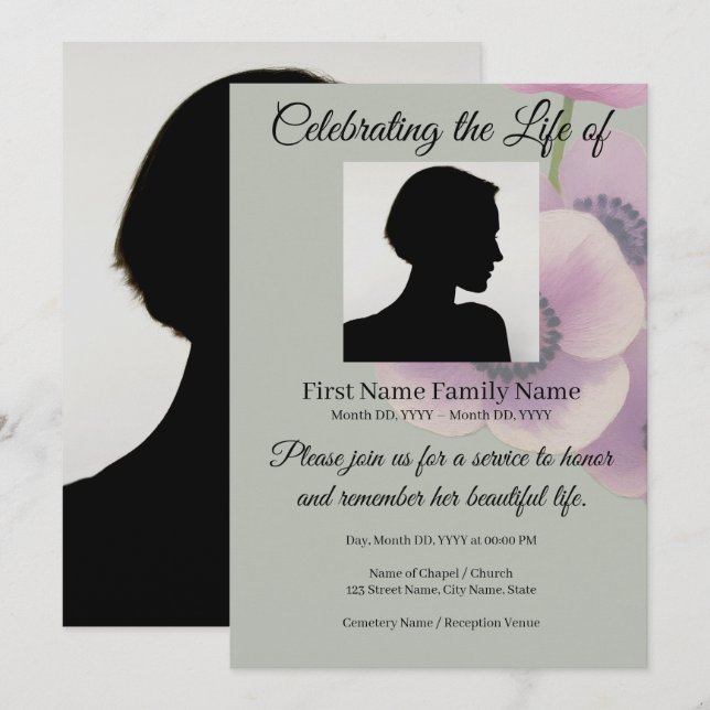 Invitation commémorative pour l'anémone grise (Devant / Derrière)