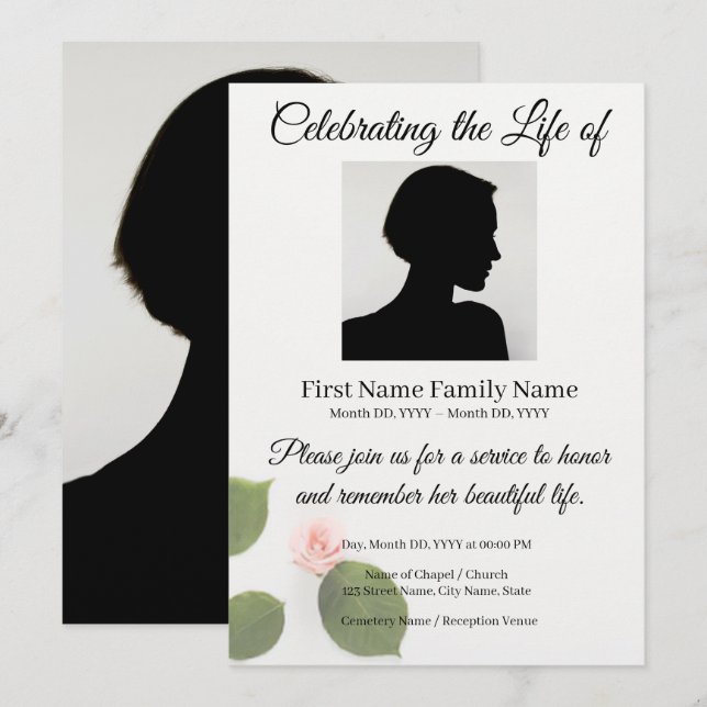 Invitation commémorative pour Rose (Devant / Derrière)