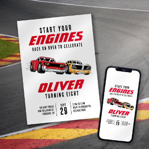 Invitation Commencez vos moteurs Course Voitures Anniversaire