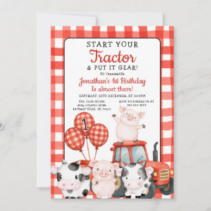 Invitation Commencez votre tracteur 1er anniversaire Rouge an