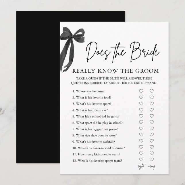 Invitation Comment la mariée connaît-elle vraiment le jeu du  (Devant / Derrière)