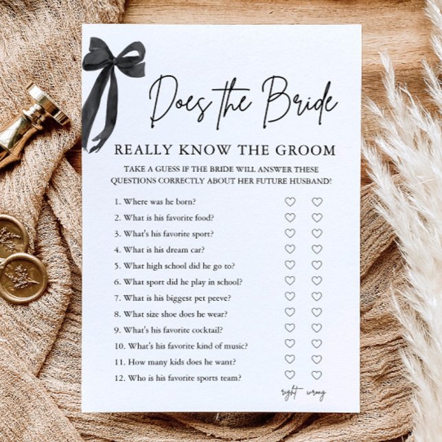 Invitation Comment la mariée connaît-elle vraiment le jeu du  (Bow Does The Bride Really Know The Groom Game)