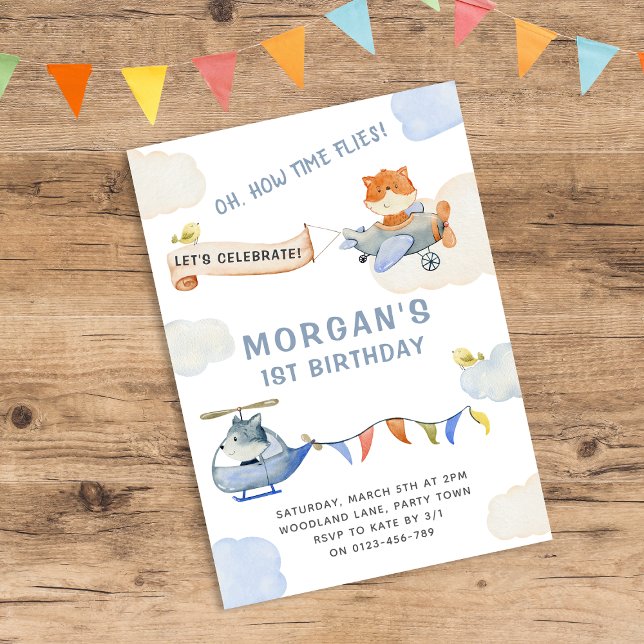 Invitation Comment le temps vole aquarelle plan premier anniv (Créateur téléchargé)