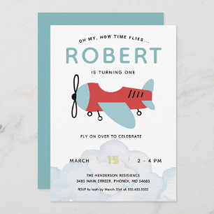 Invitation Comment le temps vole avion Anniversaire, Avion mo