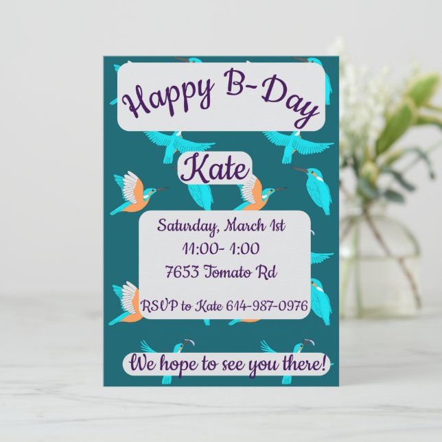 Invitation Common Kingfishers Happy Birthday (Debout devant)