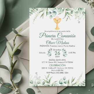 Invitation Commune Espagnole Feuille Vert mignon