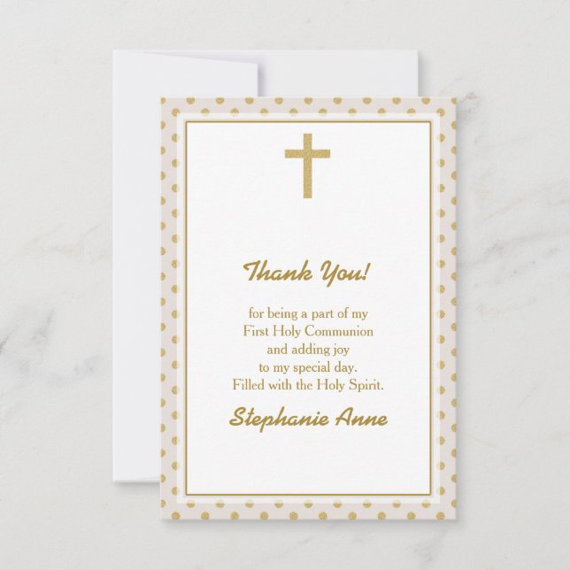 Invitation Communion beige avec Pois d'or (Devant)