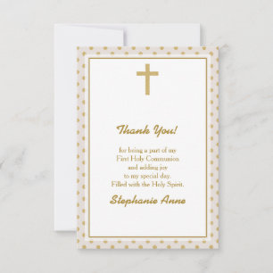 Invitation Communion beige avec Pois d'or